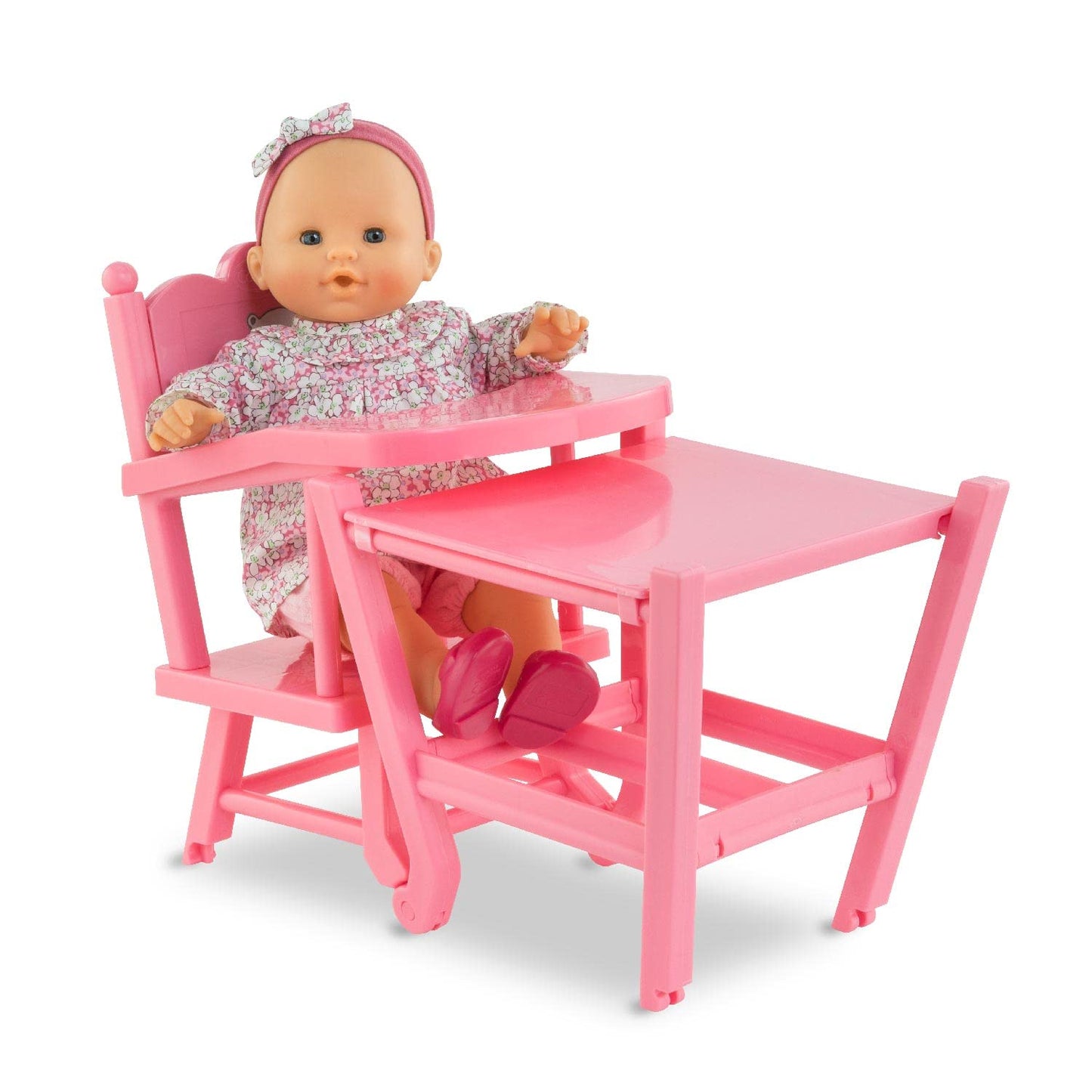Corolle Baby Doll High Chair - 2-in-1 Design fits 14" and 17" Baby Dolls, Pink