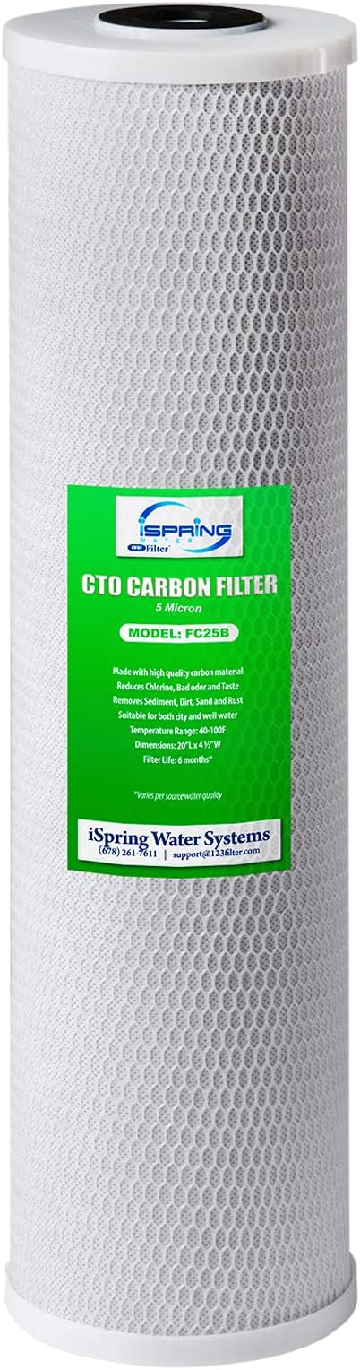 iSpring Whole House Water Filter Cartridge Bundle, Iron & Manganese Reducing Filter and CTO Carbon Block Replacement Cartridge, Models FM25B and FC25B