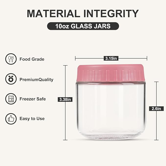 Overnight Oats Containers with Lids, 10oz Glass Jars with Lids 4 pcs, Candy, Wide Mouth Mason jars for Salad, Yogurt, Snacks, Meal Prep