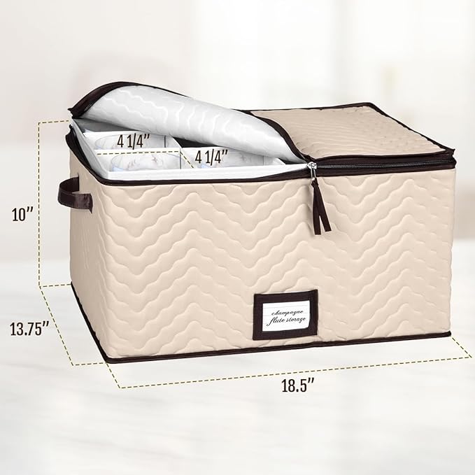Wine Glass Storage Box with Dividers - Stemware Storage Case, Durable Quilted Microfiber Bin with Carry Handles, Protects Fine China - Durable Quilted Microfiber Bin with Carry Handles (2 Pack, Red Wine Glass)