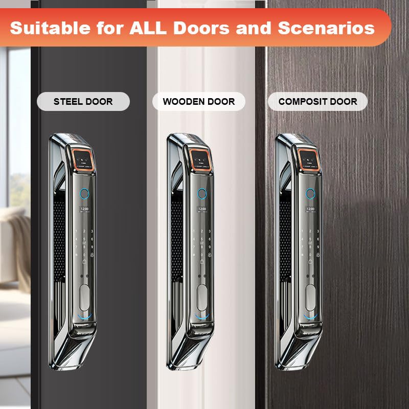 3D Face Recognition Smart Door Lock with Palm Vein, Fingerprint, HD Camera, WiFi Jlink App, Video Intercom & Doorbell | Keyless Entry with Passcode, IC Card & Emergency Key – Alexa, Easy Install
