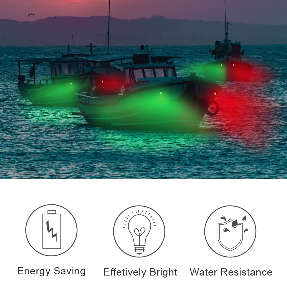 Obcursco Led Boat Navigation Lights, Ip67 Waterproof, Red & Green, Vertical Mount For Pontoon, Bass & Jon Boats, White - Model Os004-001-004S