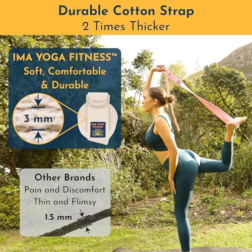 Ima Yoga Fitness - Adaptive Yoga Strap, Stretching Strap, 2 Inches Wide, 100% Naturally Soft Cotton, Steel D-Rings, Includ...