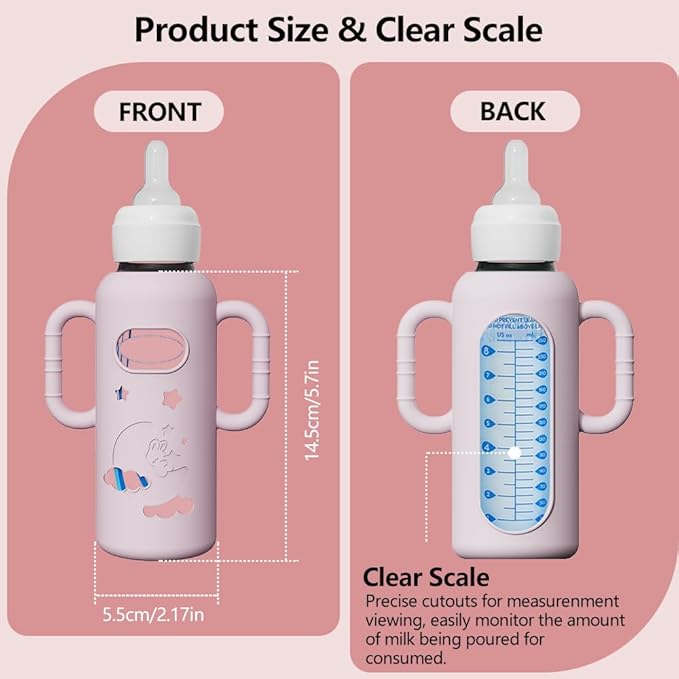 4 Pack Silicone Sleeves for Dr. Brown's Glass Bottles - Drop Protection Bottle Sleeves,Compatible with Dr. Brown's Newborn Glass Bottles,with Silicone Handles,8 oz