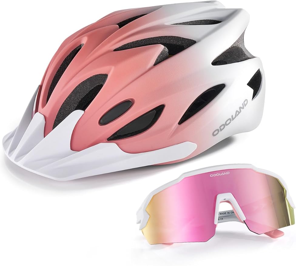 Odoland Adult Bike Helmet and Cycling Sunglasses Set for Men & Women, Safety Certified Bicycle Helmet with UV Protection G...