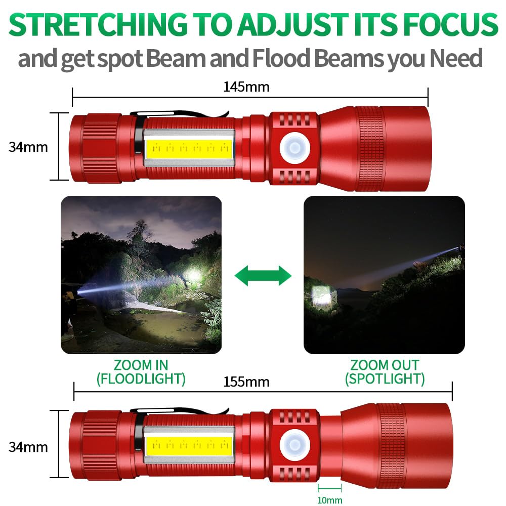 AdamStar Black Light Flashlight, 3-in-1 Rechargeable LED, 7 Modes, Waterproof, Model 016, 1pack Red