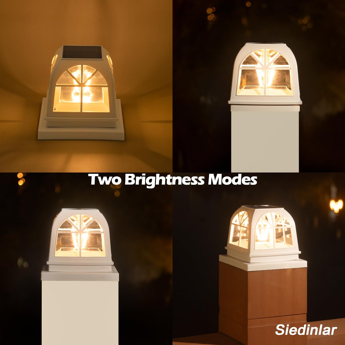 Siedinlar Solar Post Cap Lights Outdoor Fence Deck Post Light 2 Brightness Edison Led Bulbs For 4X4 5X5 Wooden Vinyl Posts Patio Decoration  Warm White Lighting 4 Pack (White)