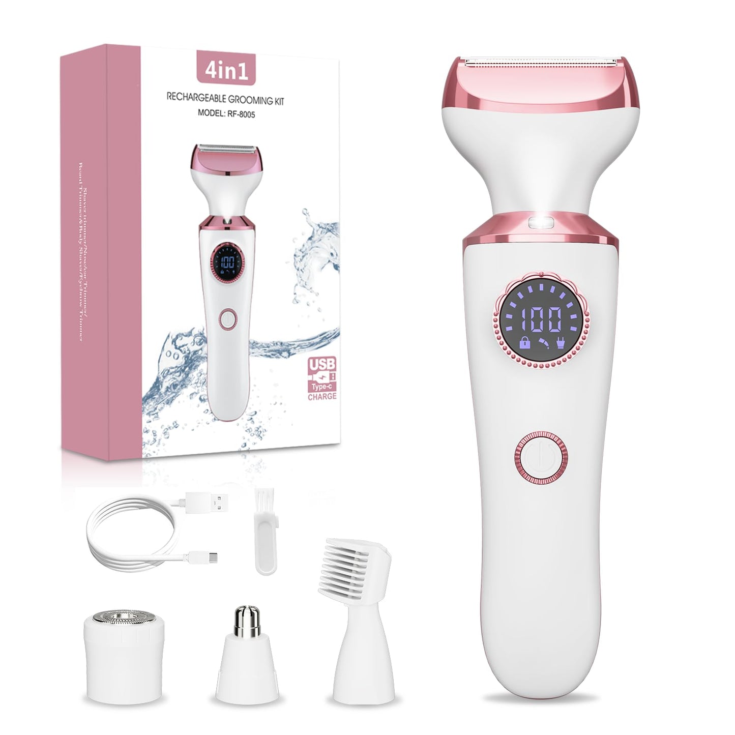 Electric Razor For Women, 4-In-1 Bikini Trimmer & Body Shaver For Face, Legs, Underarms, Pubic Hair, Rechargeable Wet/Dry Painle