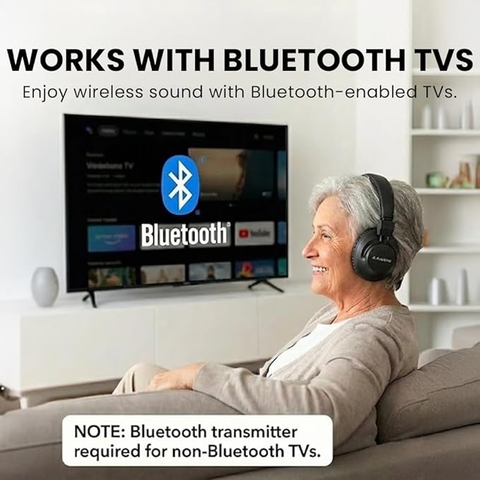 Avantree Audition 3 - Bluetooth Over-Ear Headphones with Wireless Charging Dock, 50H Battery, aptX-Adaptive, Clear Voice, Compatible with Bluetooth TVs