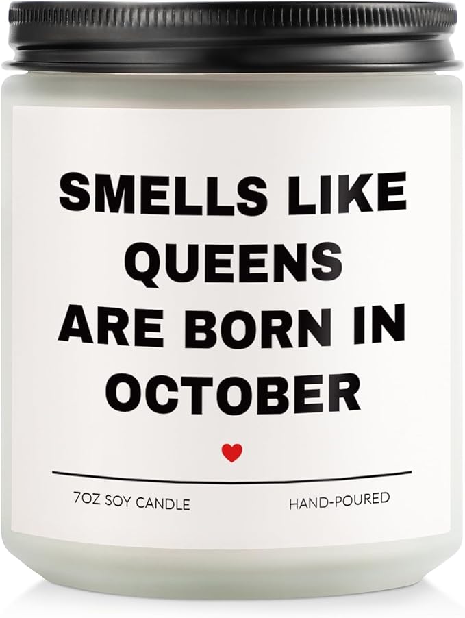 October Birthday Gifts for Women, Queens are Born in October Candle, 30th 40th 50th 60th Happy Bday Gift Idea for Girl Female Sister Mom Aunt Friend from Daughter Son Child Husband,7 OZ