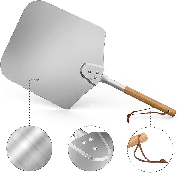 onlyfire 28" Long Metal Pizza Peel with Wooden Handle for Indoor & Outdoor Grill Oven, 13.5 x 16 inch Pizza Baking Spatula Paddle for Baking Bread Pie