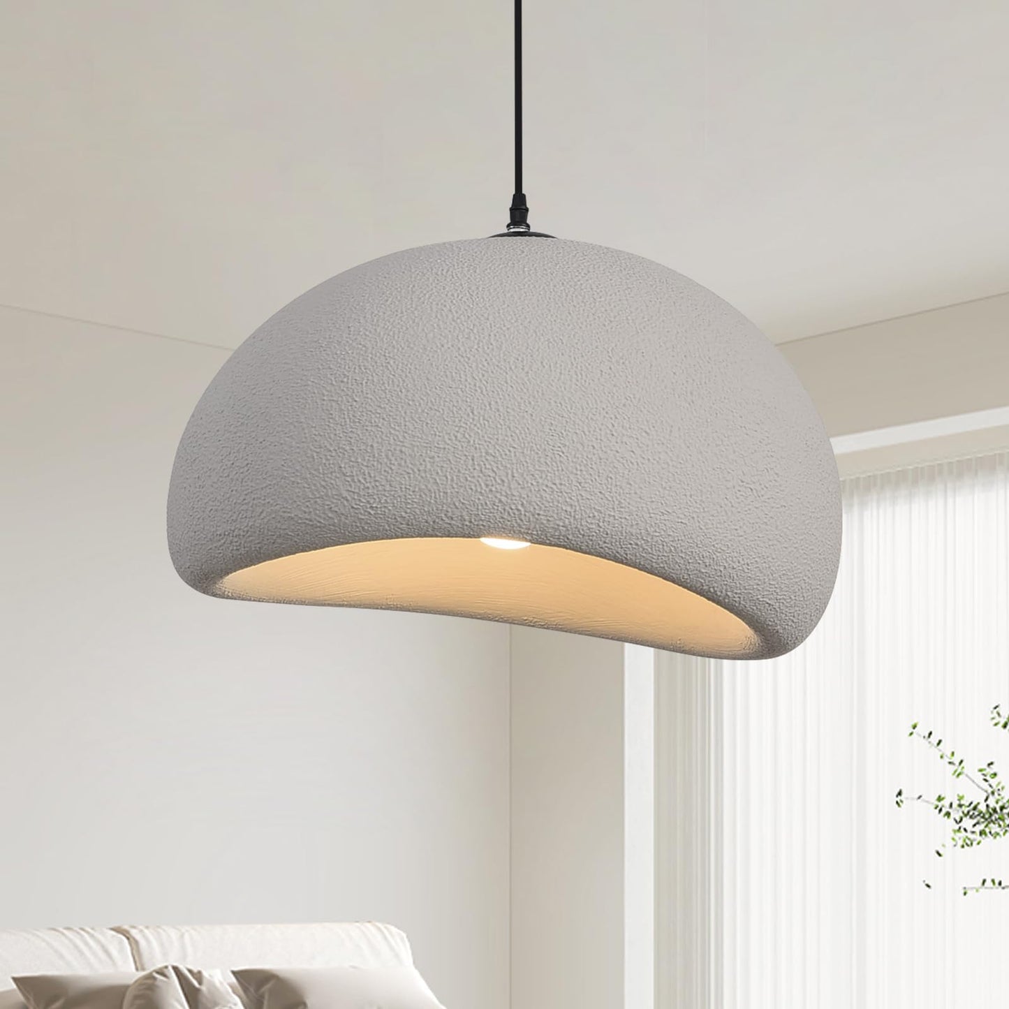 Fivemengo 19.7in Wabi Sabi Pendant Lights Kitchen Island Lighting Fixture Ceiling Mount Grey Modern Japanese Lamp Japandi Chande