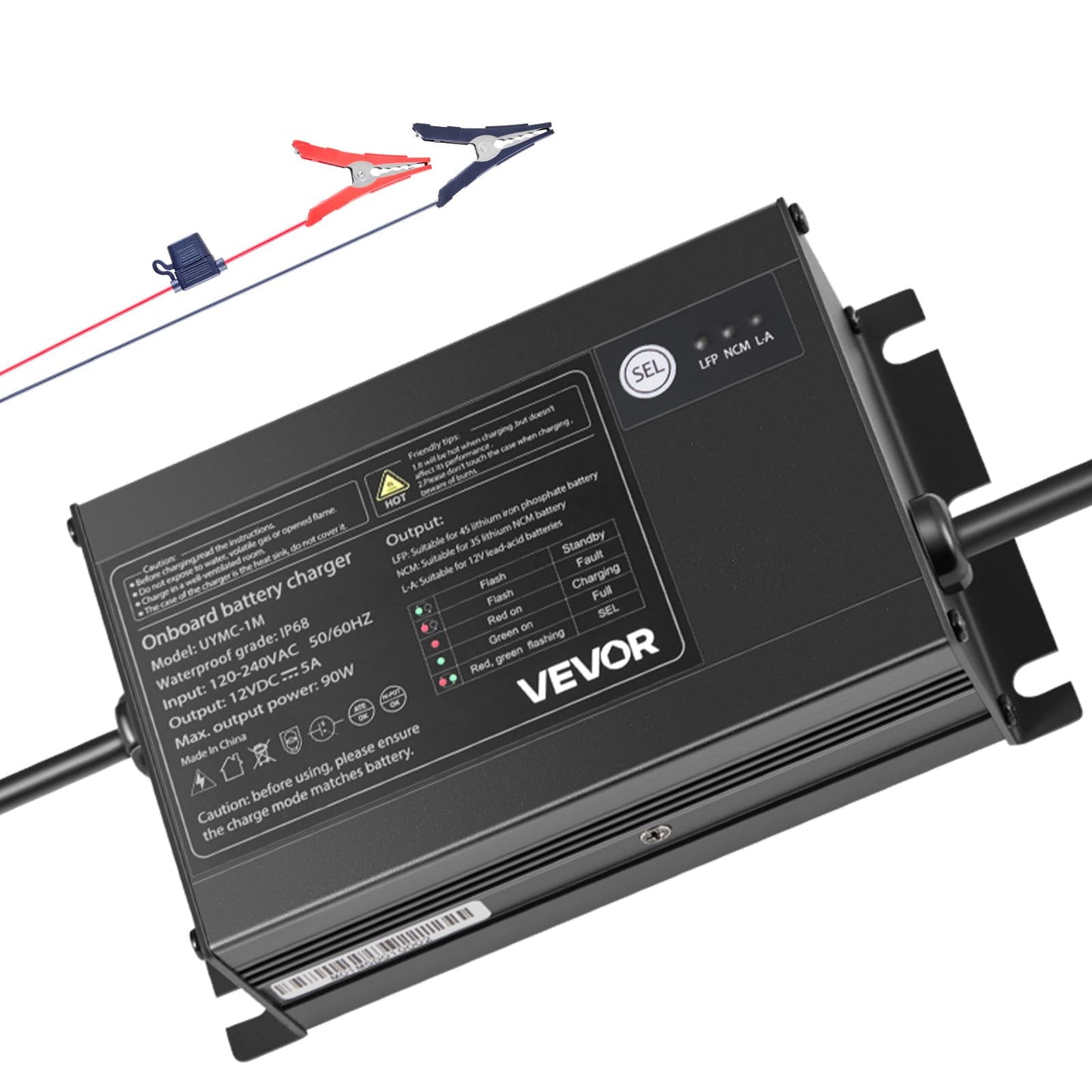 Vevor Marine Battery Charger, 1-Bank, 5A 12V Onboard Boat Charger, Ip68 Waterproof Smart On-Board Battery Charger, For Lithium-I