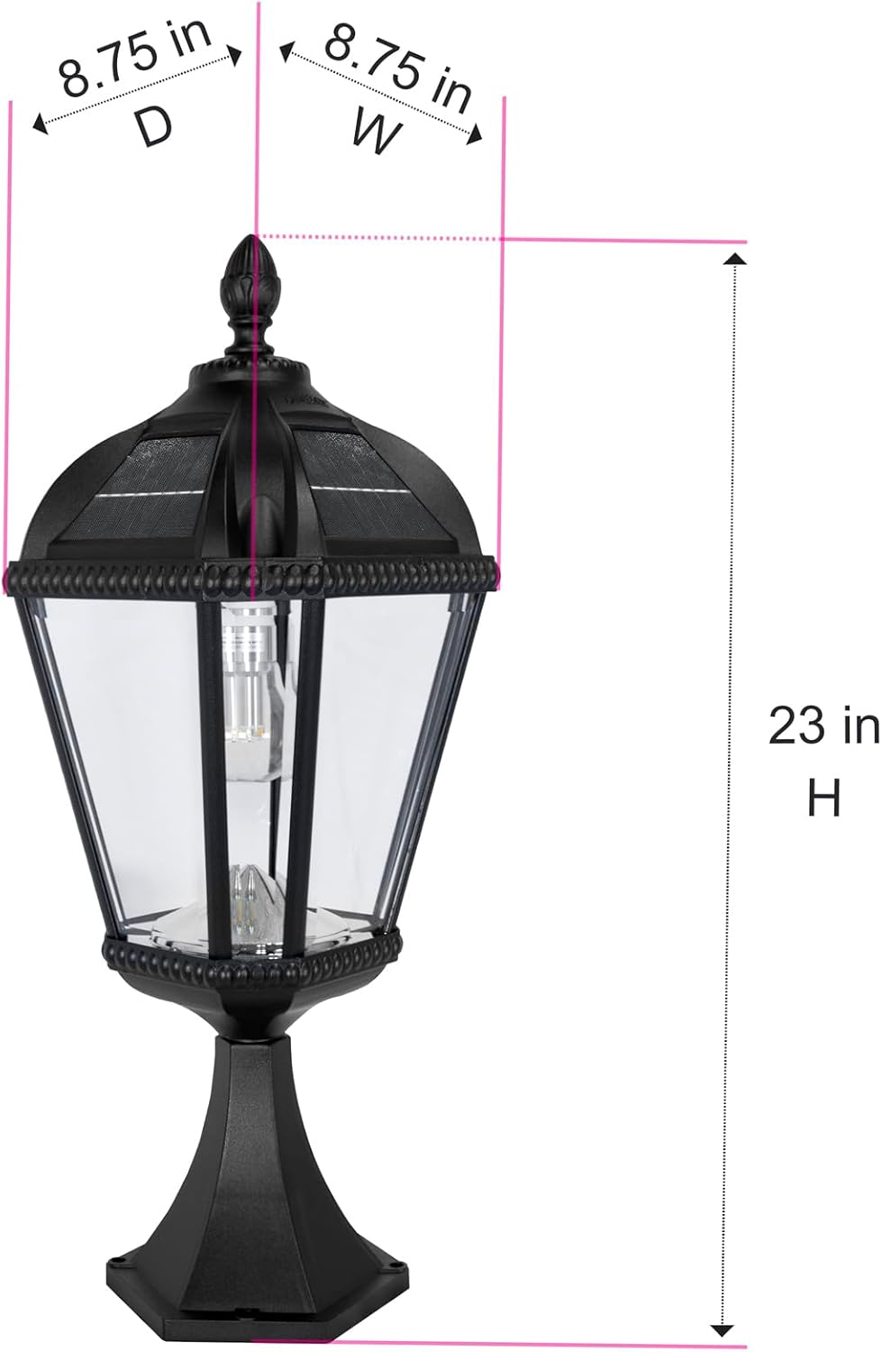 Gama Sonic Outdoor Solar Post Light with Pier Base, Black Aluminum and Beveled Glass, Royal Bulb 150 Lumens Warm White LED, Mount on Column, Pillar, or Flat Exterior Surface (98B011) (Upgraded)