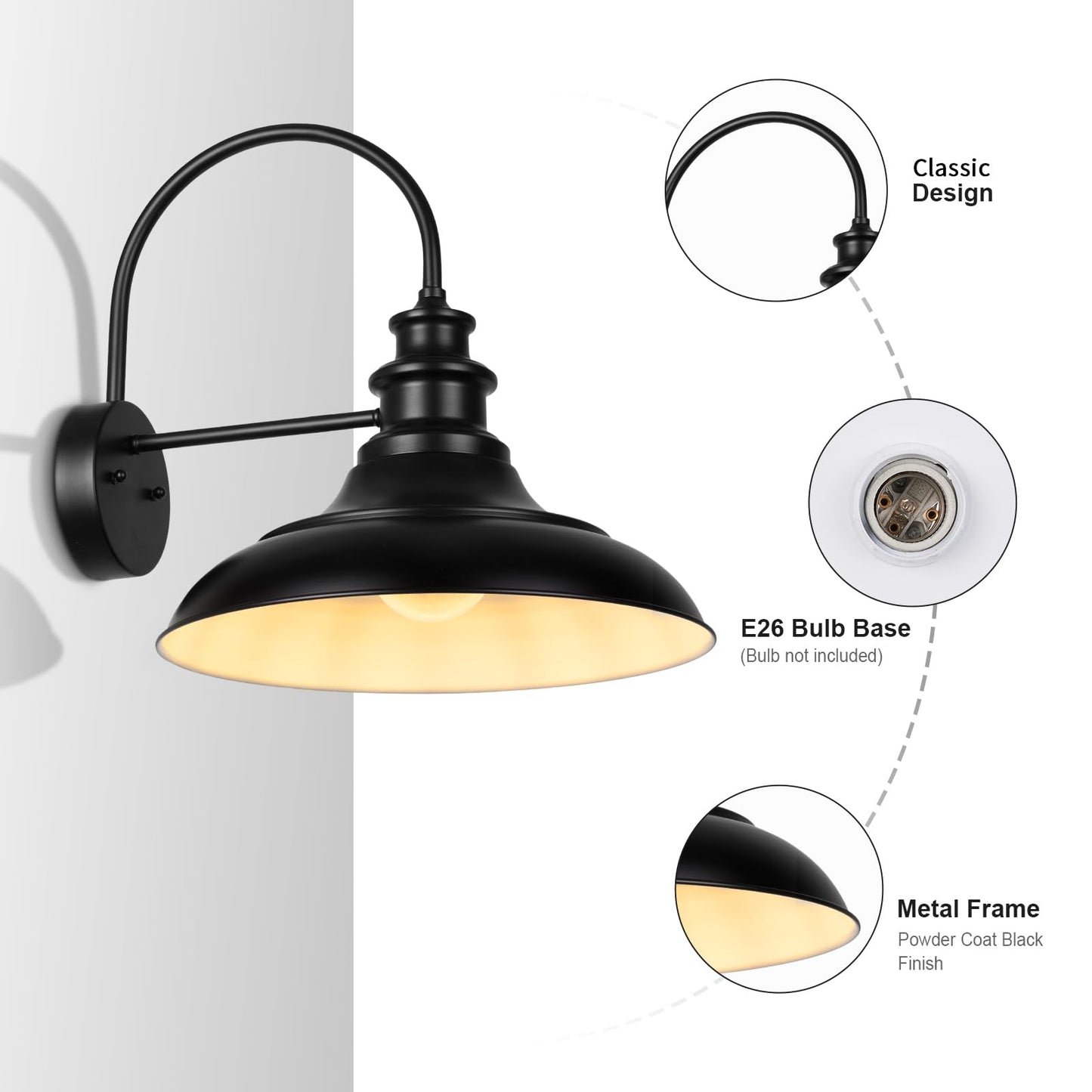Diyel Outdoor Barn Light Fixtures  16 Inch Large Dome Farmhouse Exterior Wall Mount Lights  Rustic Wall Sconces Indoor Wall Lighting  Industrial Black White Lanterns For Porch  2 Pack