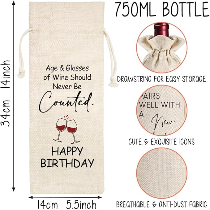 Qubereeree Birthday Gift for Women Men, Birthday Party Decoration Wine Bag Gifts, Funny Birthday Wine Bags, Birthday Party Decorations, Happy Birthday Gifts for Friends, Bday Gift Wine Bag-24