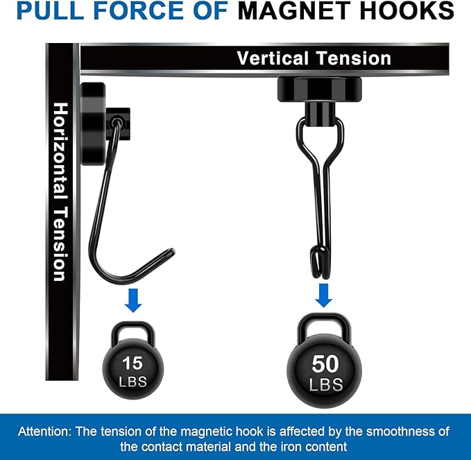LOVIMAG Hooks, 50lbs+ Magnetic Magnet Hook 2025 Cruise Cabin Ship Essentials Heavy Duty Strong Refrigerator Fridge Hanging for Classroom Beach Vacation Kitchen Grills Home Mug Hanger (6 Pack), Black