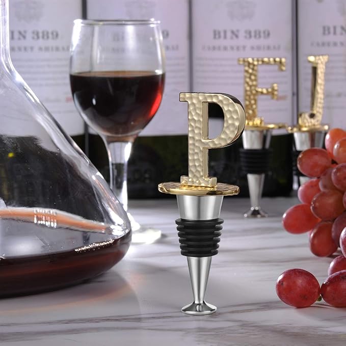 Miicol Wine Bottle Stopper, Prosecco Stopper, Gold Wine Stopper, Personalised Champagne Stopper, Initial Wine Stopper, Funny Prosecco Gift, Wine Lovers Gift, Kitchen Decor, Letter P
