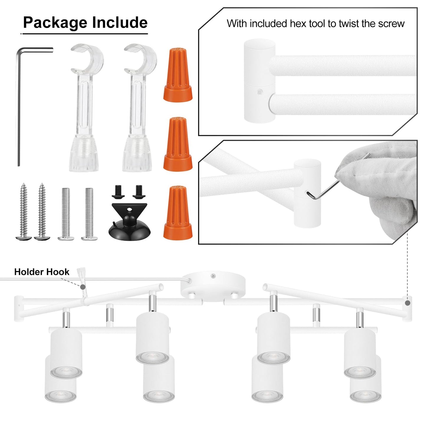 Track Lighting Plug In  Led Track Lighting Fixtures Ceiling Kit  White 8-Light Ceiling Light Plug-In  Wall Light With 15Ft Power Cord  Rotatable Kitchen Spotlight For Bedroom(Gu10 Socket  No Bulb)