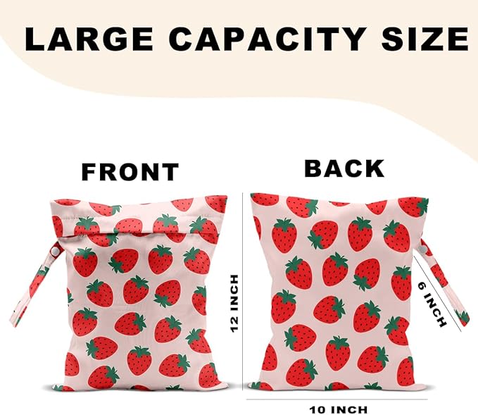 Summer Fruits Wet Bags 12x10 Inch, Strawberry Waterproof Travel Laundry Bags, Reusable Wet Dry Bag for Swimsuit Beach Diapers Dirty Yoga Gym Clothes, Travel Gifts for Women Friend