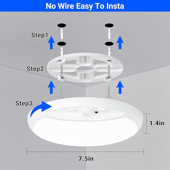 Rechargeable Motion Sensor Light with Remote,7.5inch 600LM 10000mAh Battery Powered Ceiling Light Motion Sensor Battery Operated Lights indoor,Battery Pir Light for Loft Garage Hallway Bathroom-2Pack