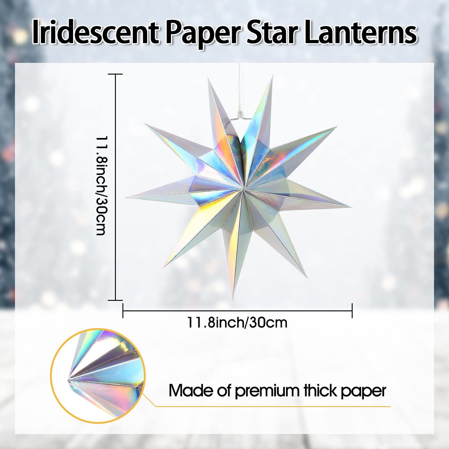 5Pack 9-Pointed Paper Star Lanterns 11.8 Inch Iridescent Hanging Paper Lampshade For Winter Wonderland  Christmas Holiday  Weddings  Frozen Birthday Party Celebration Decor