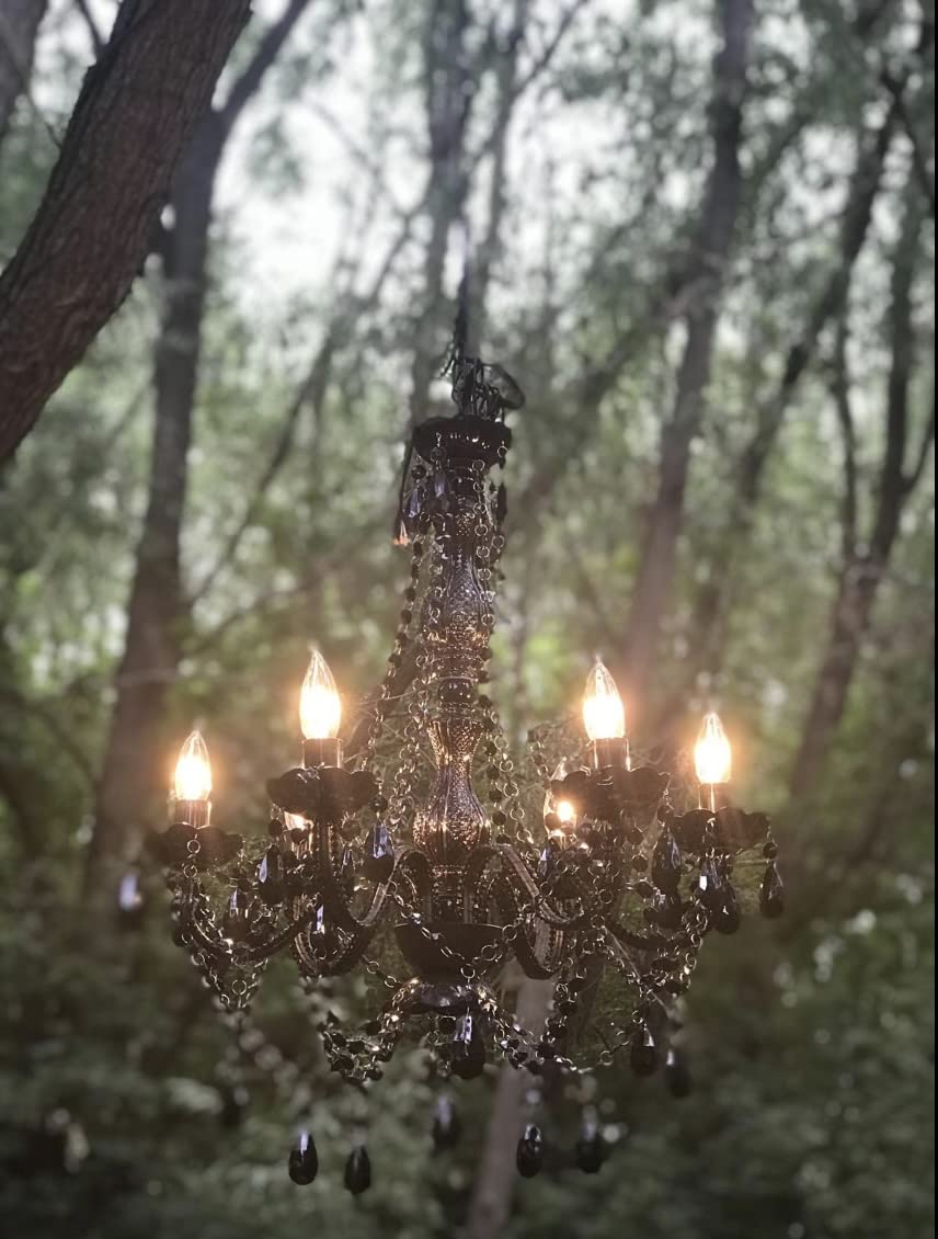 Gypsy Color 6 Light Plug-In Swag Chandelier, Black Metal Frame, Glass Stem, Acrylic Crystals, Model Gylgbkp, H26”Xw22”