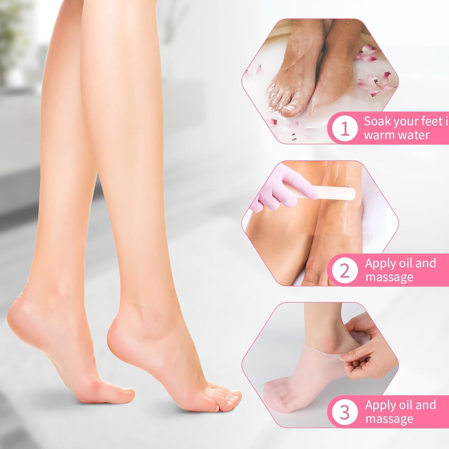 Aluroice 1 Pairs Silicone Moisturizing Socks for Dry Cracked Feet Women, Soft Gel Pedicure Foot Spa Aloe Socks, Anti-Slip Moistu