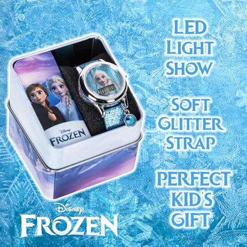Disney Frozen 2 Elsa & Anna Kids Digital Watch with Glitter Strap and Stone Charm, Interactive LED Light Show, Easy-Read L...