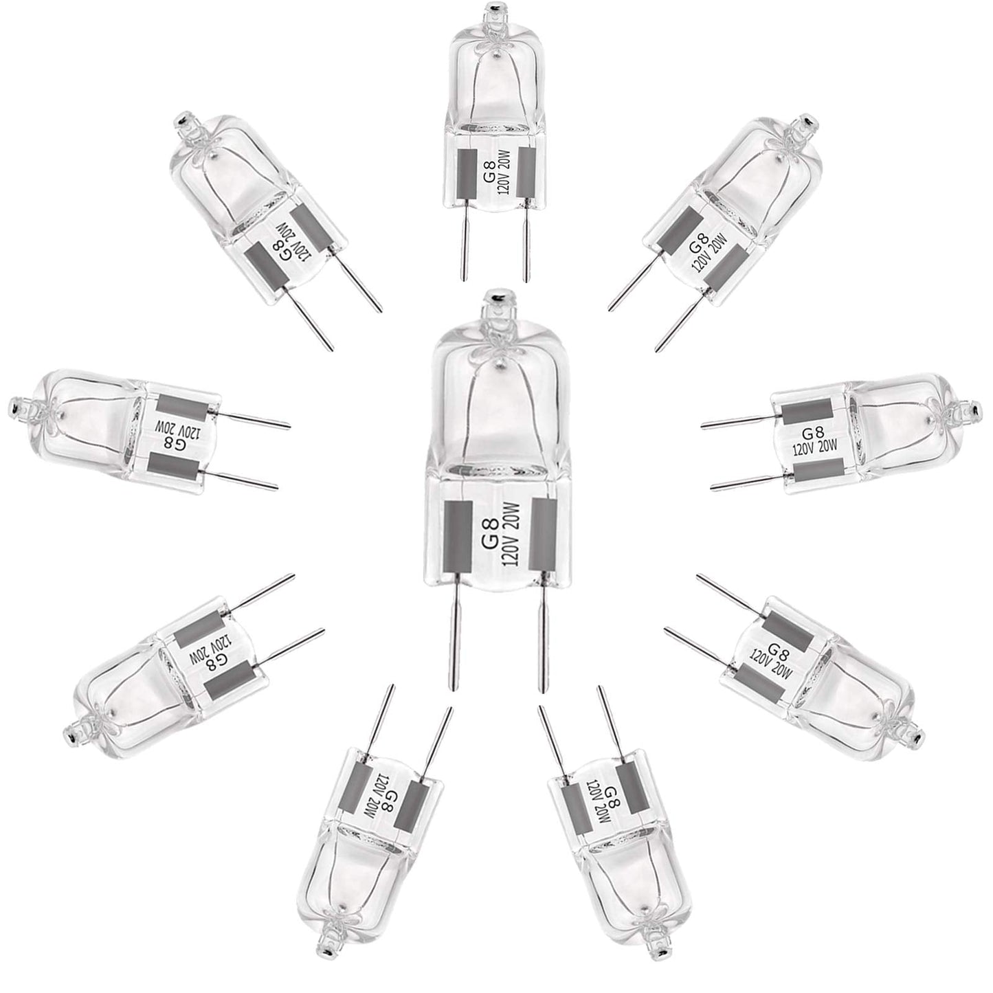 YBEK G8 Halogen Light Bulbs 20W 120V Under Cabinet Lighting Replacements 2Pin 2700K Warm White (Pack of 10)