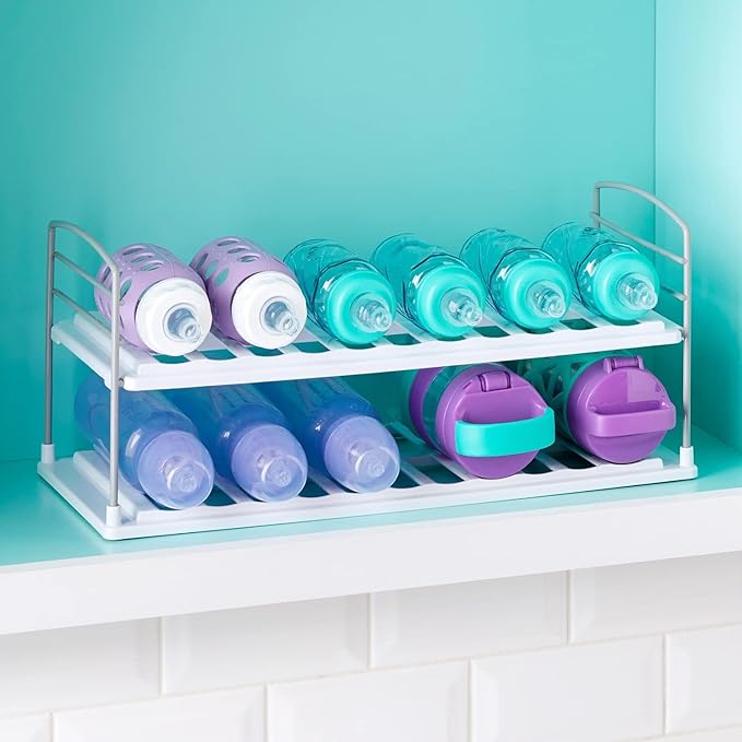YouCopia UpSpace Water Bottle and Travel Mug Cabinet Organizer, Adjustable Storage Rack for Kitchen Organization, 2-Shelf Wide