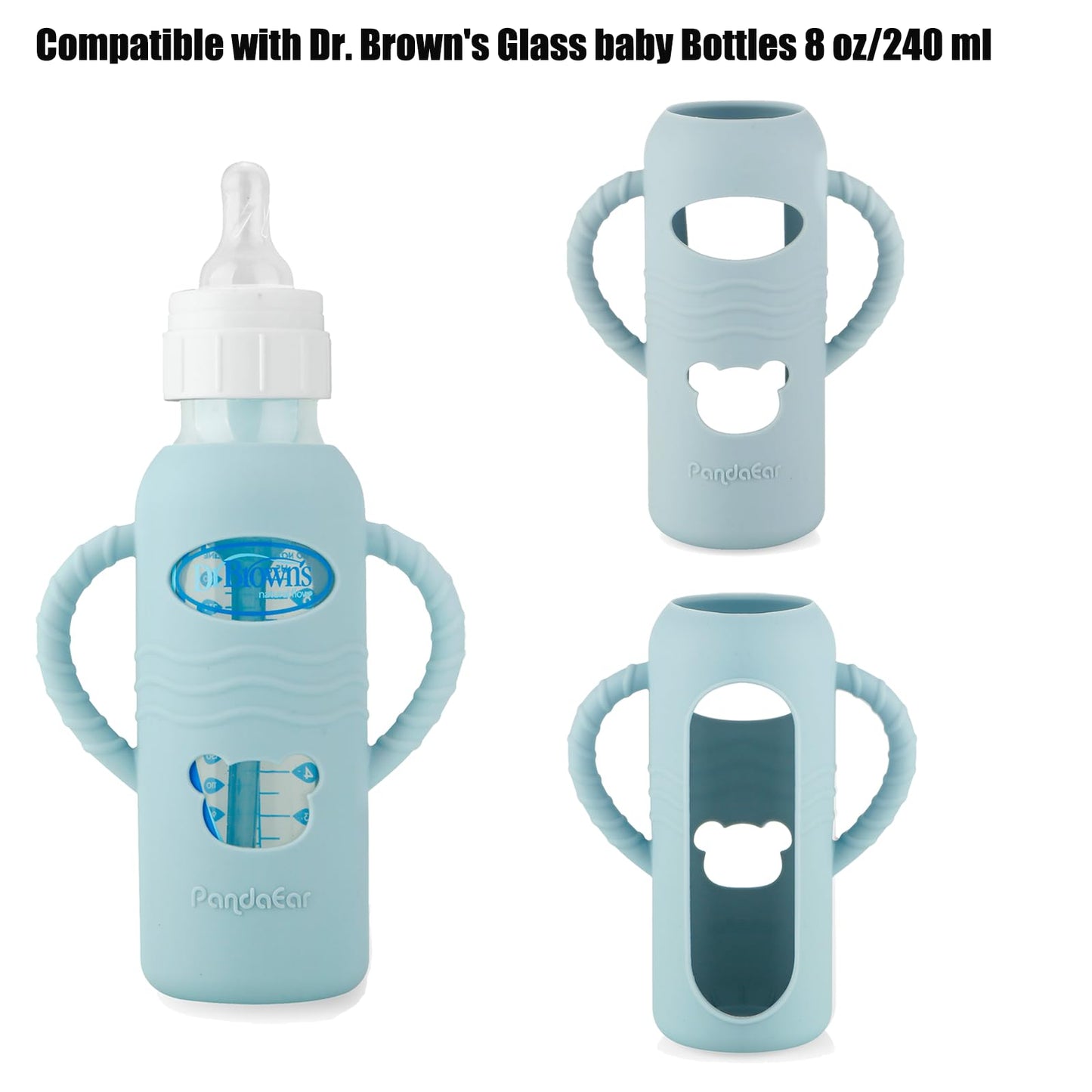 PandaEar 2 Pack Silicone Sleeves for Dr. Brown's 8oz Glass Baby Bottles, Anti-Drop Protective Bottle Covers with Handles, Heat-Resistant & Easy to Grip