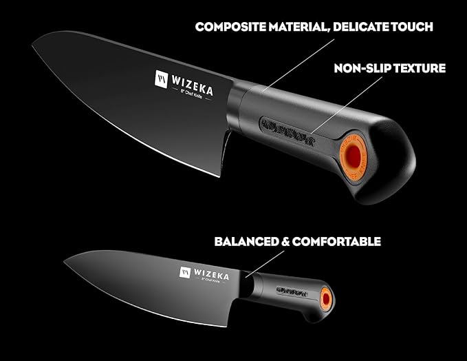 WIZEKA Kitchen Knife Block Set: 15 Pieces Dishwasher Safe Knives Set for Kitchen, Ultra Sharp Black Knife Set With Sharpener, Non-Slip Handle, Anti-Rust Coating, Dark Vision Series