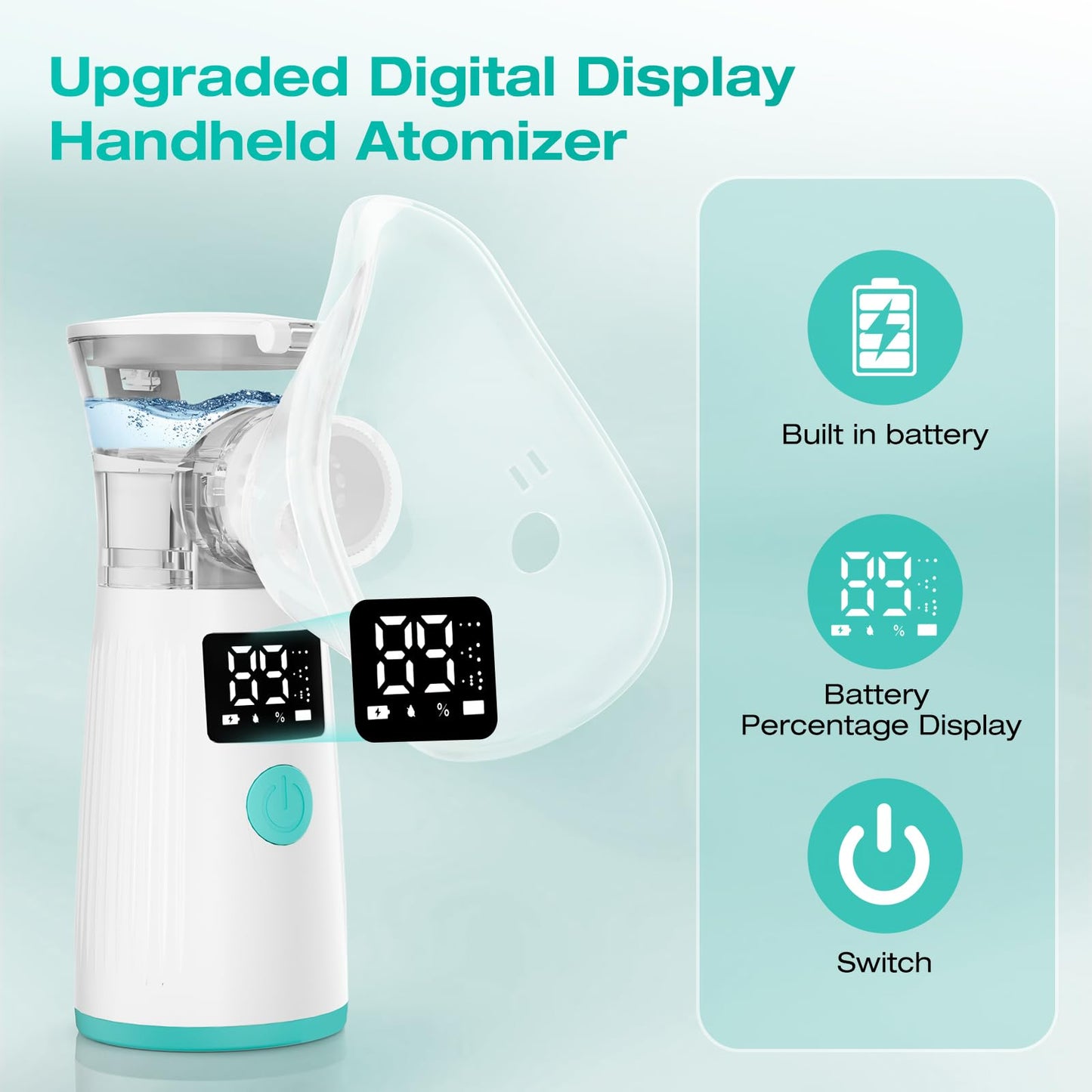 Portable Nebulizer, Mesh Nebulizer for Adults and Kids with Smart LED Display, 3 Modes & Auto-Cleaning for Home and Travel Use