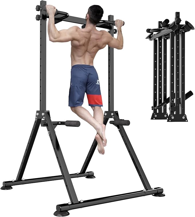 Leasbar Foldable Power Tower Dip Station Pull Up Bar, Multifunction Triangular Structure Pull Up Station Home Gym Strength...