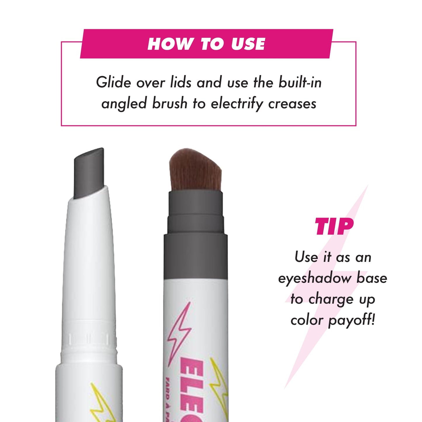 Lime Crime Electric Slide Eyeshadow & Brush Stick, G2G (Metallic Black) - Lightweight 2-in-1 Eyeshadow Smudge Stick with Angled