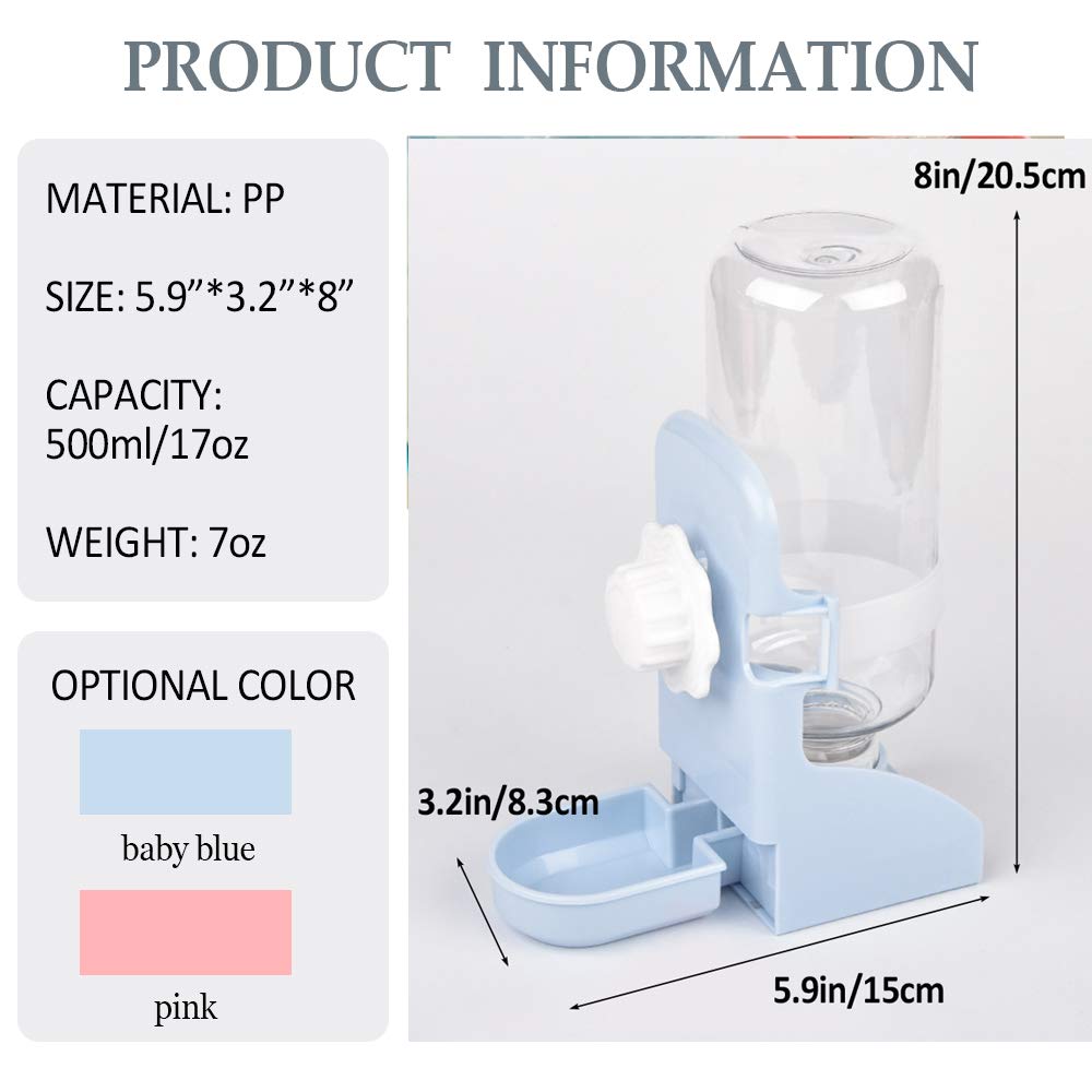 kathson Rabbit Water Bottle, 17oz Hanging Water Fountain Automatic Dispenser No Leak WaterFeeder for Bunny Chinchilla Guinea Pig Hedgehog Ferret
