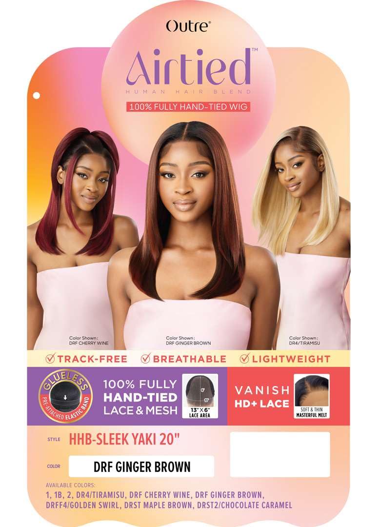 Outre Airtied 100% Fully Hand-Tied Wig - Human Hair Blend - Sleek Yaki 20 (DR4/TIRAMISU)