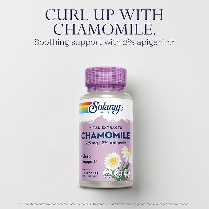 SOLARAY Chamomile Extract and Mega Vitamin B Stress - Herbal Support w/Apigenin - Timed Release Vitamin B Complex for Cellular Energy, Immune Support w/Vitamin B12, Folic Acid, Vitamin C, 30/40 Serv