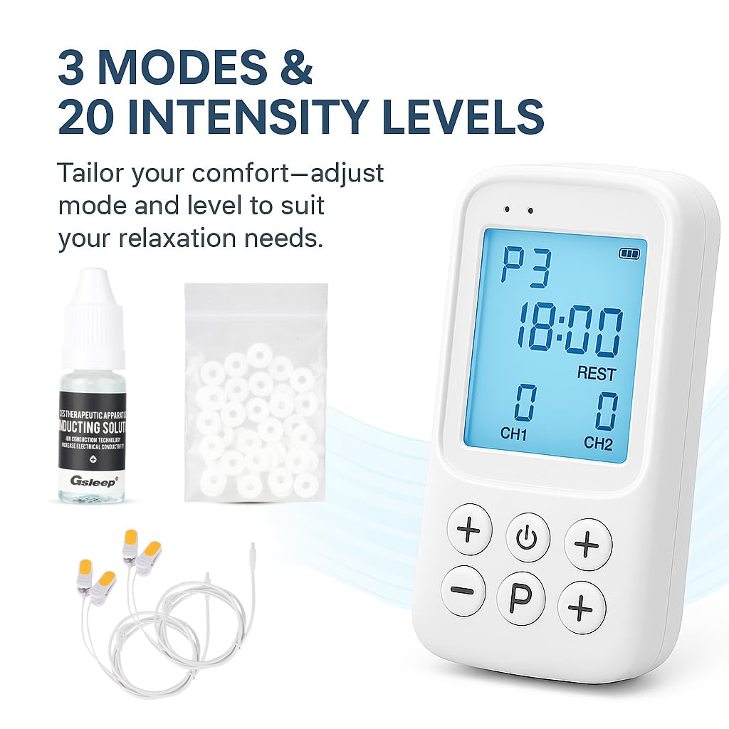 Dual Ear Clip Relaxation Device – 3 Modes & 20 Intensity Levels, Gentle Calming Device for Better Rest, Stress Relief & Focus Support, Relaxation Gifts for Women & People with Anxiety