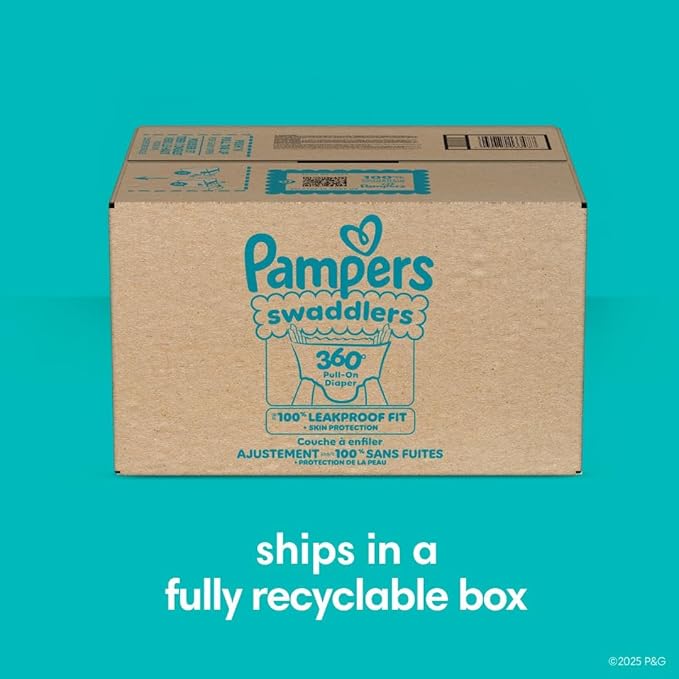 Pampers Diapers - Swaddlers 360° - Size 3, 156 Count, up to 100% Leakproof Comfy Dry Fit, Designed for Easy Changes, Pull On Baby Diaper (Packaging May Vary)