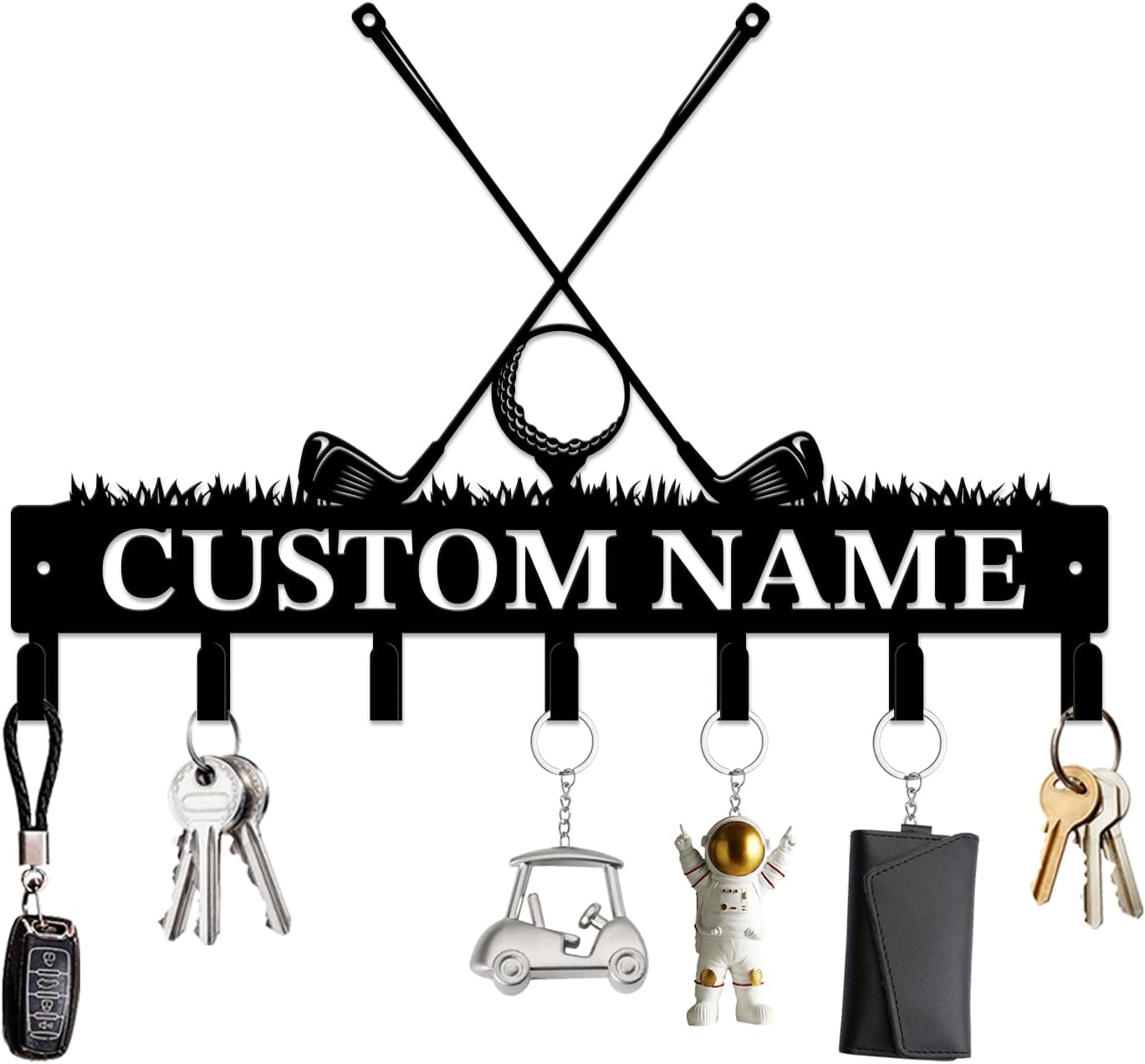 Personalized Custom Name Golf Ball Wall Keys Hooks,Metal Golf Art Clothes Hooks,Metal Golf Lover Wall Home Storage Decorative,For Front Door, Hallway, Kitchen, Bedroom,Keys,Hats (Style F)