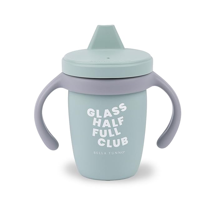 Bella Tunno Sippy Cup, Silicone Training Cup with Transition Handles for Infants, Toddlers & Kids, Babies 6-12 Months & Toddlers 1-3 Years, Boys & Girls, Glass Half Full Club, 8 oz