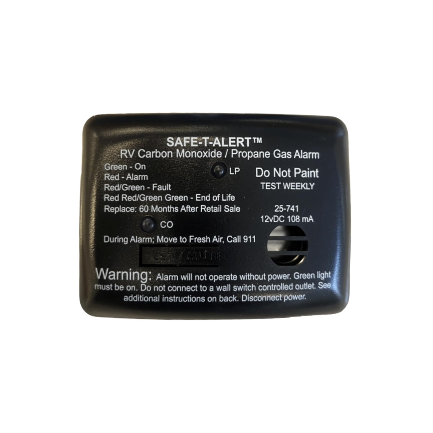 Safe T Alert 25 Series Mini Dual LP/CO Alarm - Propane and Carbon Monoxide Alarm - Surface Mount, Black - 25-741-BL