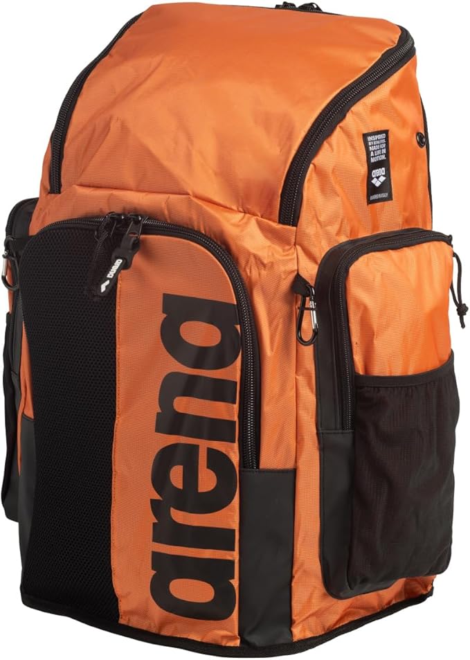 ARENA Spiky III Backpack 45 Swimming Athlete Sports Gym Rucksack Large Training Gear Equipment Swim Bag for Men and Women, 45 Liters, Orange