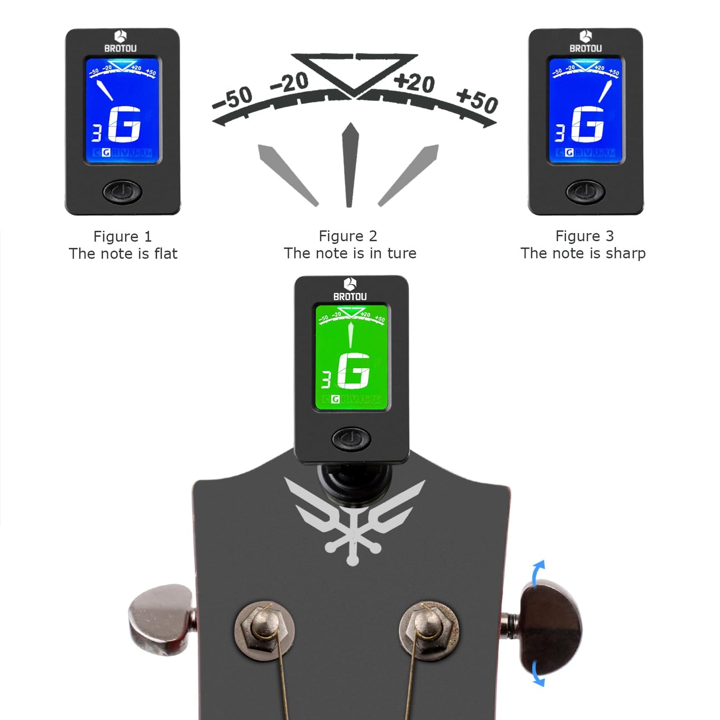 Brotou Guitar Tuner Clip On With Guitar Capo For Guitar, Bass, Violin, Ukulele, Digital Electronic Tuner Acoustic Guitar Accesso