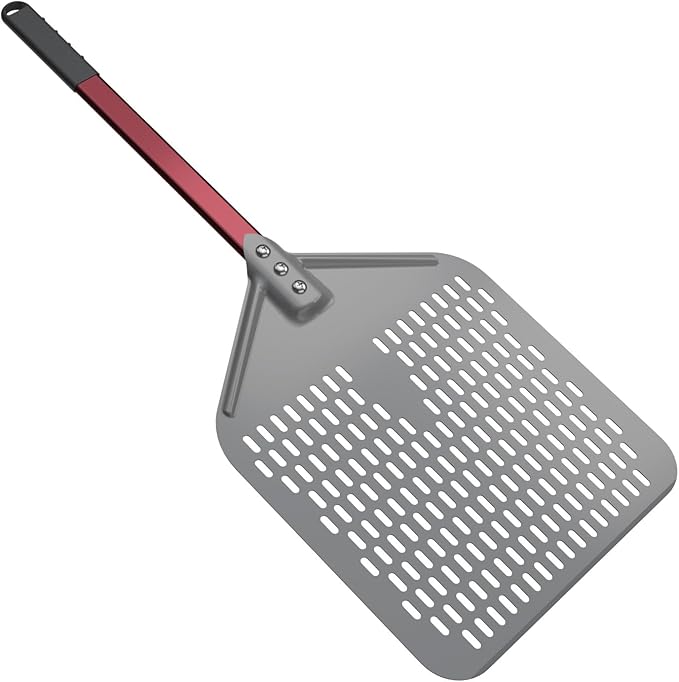 crosson 12”×16" Perforated Pizza Peel, Pizza Spatula Paddle, Lightweight Pizza Turning Peel with 16“ Long Handle, Pizza Oven Accessories, Pizza Tools, Rectangle Pizza Turner