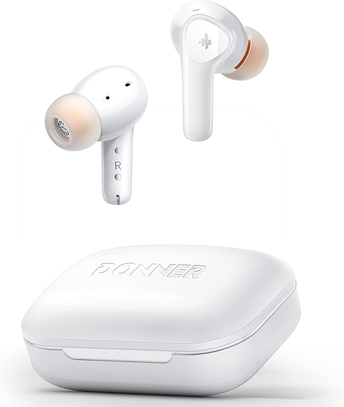 Donner Wireless Earbuds Noise Cancelling, Bluetooth 5.2 Earphones with 5 x EarTips, 4 Mic Clear Calls, 12mm Drivers, App f...