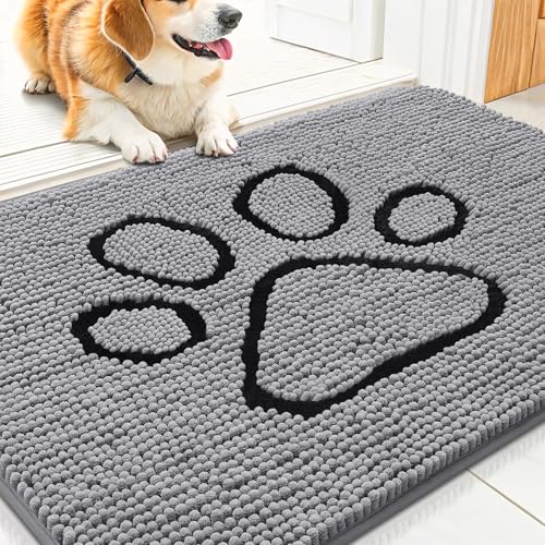Smiry Dog Door Mat for Muddy Paws, Absorbent Dirt Trapper Non Slip Quick Dry Washable Chenille Mat for Mud Dogs, Entry Rug...