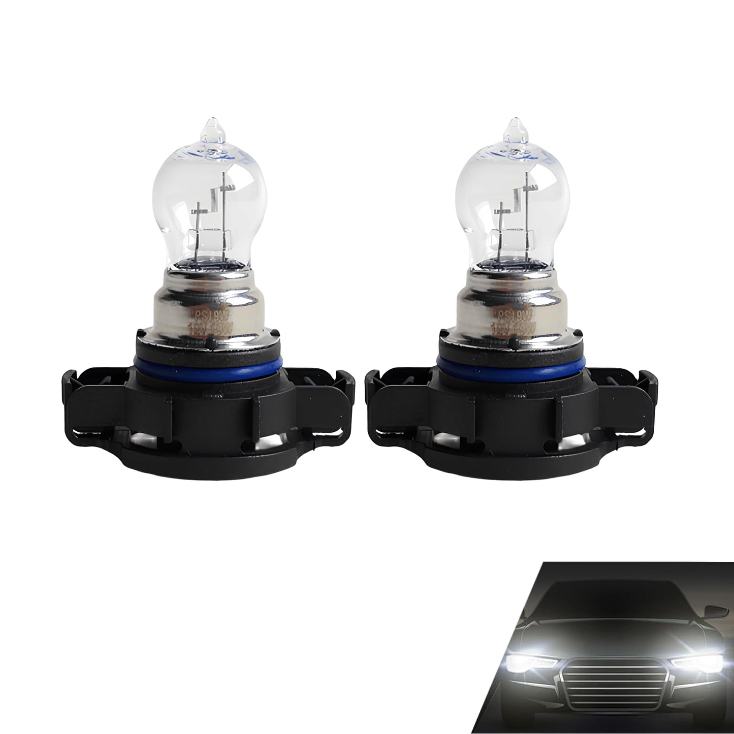 Yytqp 2 Pcs Ps19W Car Fog Light Bulb  12V Daytime Running Lamps  Turn Signal Bulb  Brake Lamp  Reversing Light  Automotive Clear Glass Bulbs Lighting Accessory  Universal For Most Cars (White)